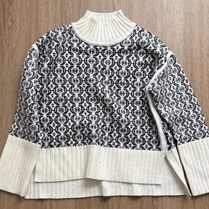 Cream and Black Fair Isle Turtleneck Cowl Neck Sweater